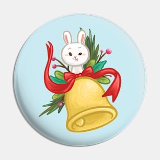 Bunny Christmas Bell Pin