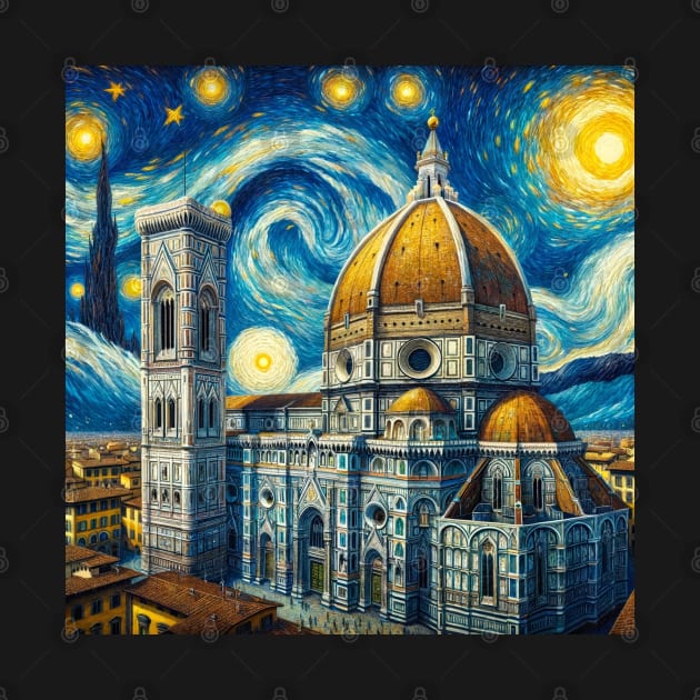 Italy Florence Cathedral Duomo Starry Night - Beautiful Iconic Places by Edd Paint Something