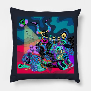 business of witches and aliens and undead zombies ecopop Pillow