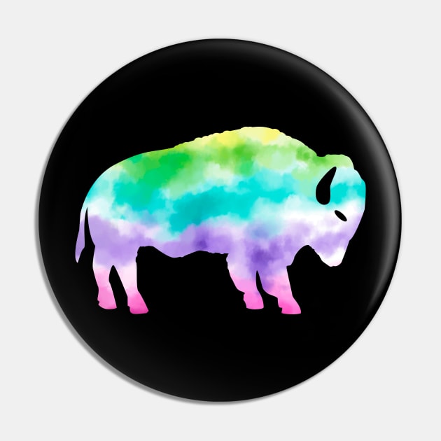 Misty Rainbow Tie Dyed Buffalo Bison Pin by Brobocop