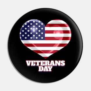 American Flag Heart For Veterans Day Pin