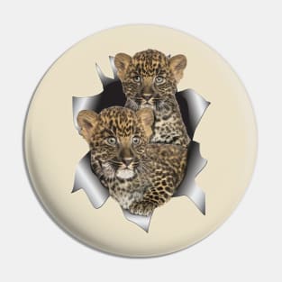 Leopards cubs popping out of a shirt Pin