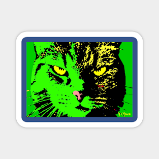 ANGRY CAT POP ART - GREEN YELLOW BLACK Magnet