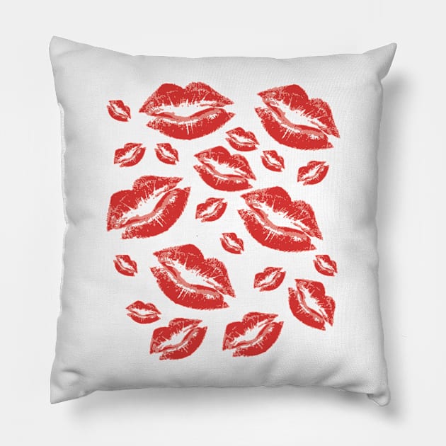 Cover Me In Kisses Playful Red Lipstick Flirtatious Fun Pillow by taiche