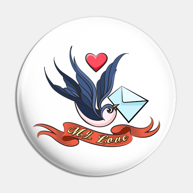 Swallow with love Letter Tattoo Pin by devaleta