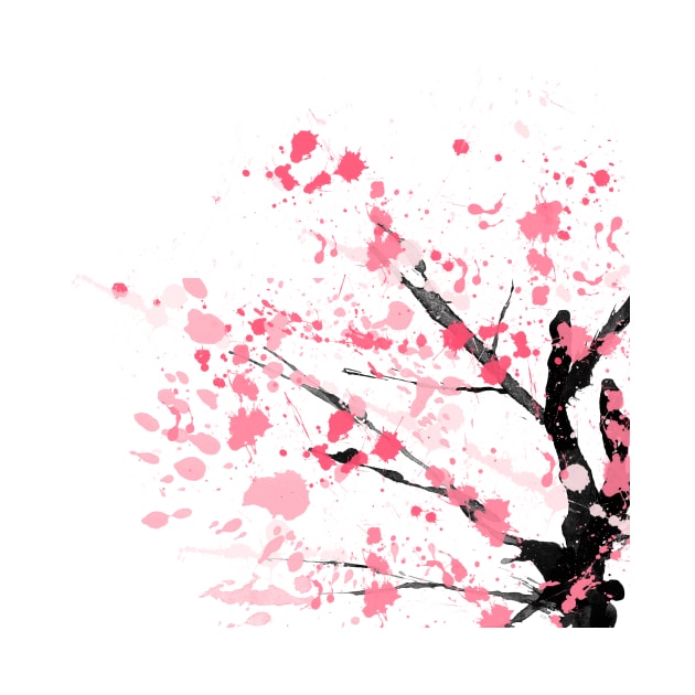 Japanese Sakura Cherry Blossom Tree Pink Petals Ink Drawing by 4U2NV-LDN