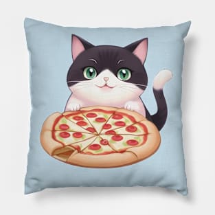 Cute Cat Holding a Pizza Pillow