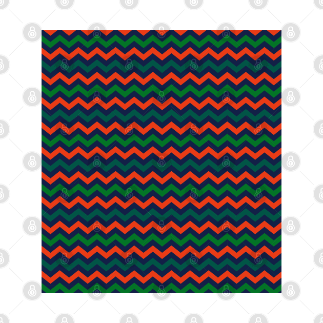 Orange Navy Blue and Green Chevron Zigzag Pattern by squeakyricardo