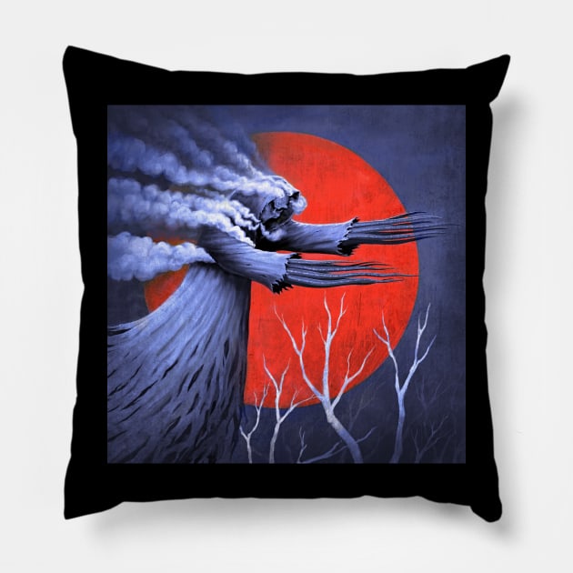 Fantasy character and red moon Pillow by Irasti