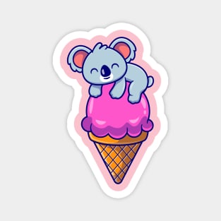 Cute Koala On Ice Cream Cone Cartoon Magnet