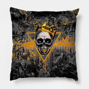 Black and Gold Graffiti Skull King Pillow