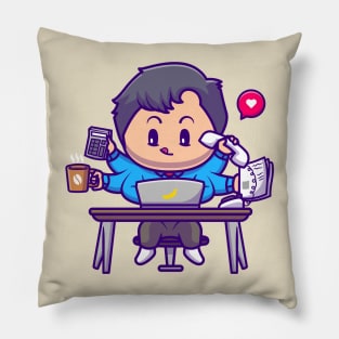 Cute Boy Multitasking Cartoon Pillow