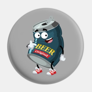 cartoon beer in an aluminum can mascot showing himself Pin