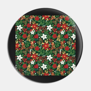 Elegant Green Winter Red White Gold Floral Pattern Pin