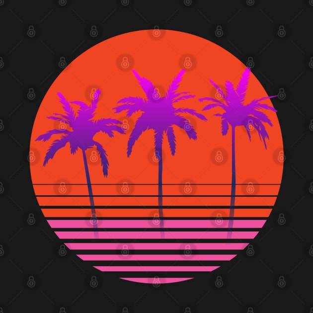 Retrowave Sun Palm Trees Art by 80snerd