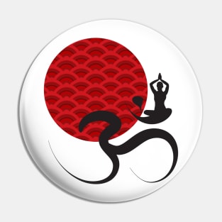 Red Scallop Sun Yoga and Om Black Calligraphy Pin