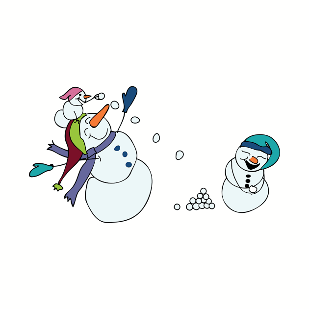 Snowmen having a snowball fight by counterclockwise