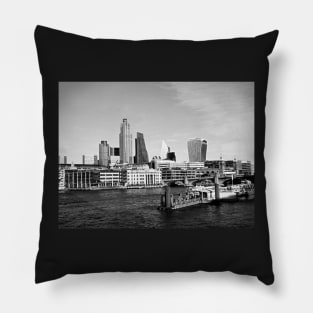 Skyscrapers Of The City Of London Over The Thames , England In Black And White Pillow