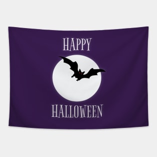 Happy Halloween Trick Or Treat Bat & Full Moon Tapestry