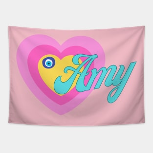 Amy in Colorful Heart Illustration Tapestry