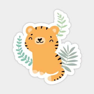 Cute tiger in the jungle. Kids' things. Magnet