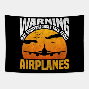 Warning May Spontaneously Talk About Airplanes - Airplane Enthusiast, Pilots Design Tapestry