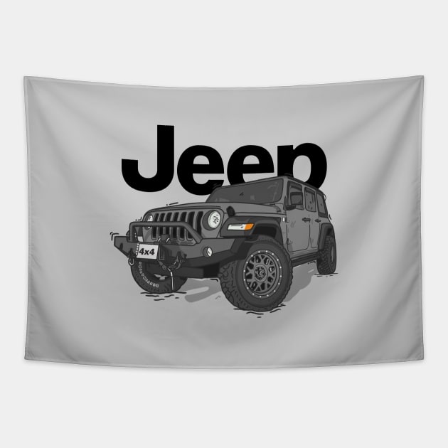 Grey Jeep Wrangler Rubicon Tapestry by 4x4 Sketch