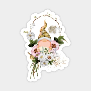 Easter time, cute gnome with eggs and flowers Magnet