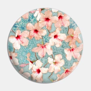 Shabby Chic Hibiscus Patchwork Pattern in Pink & Blue Pin