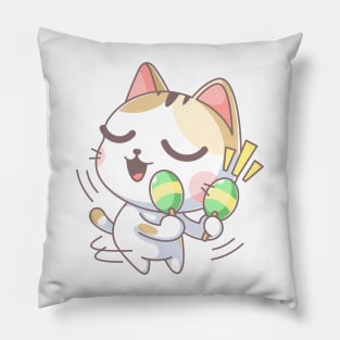 Cute cat playing maracas cartoon Pillow