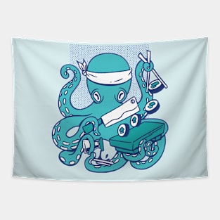 Vintage Octopus Sushi Chef Cartoon Tapestry