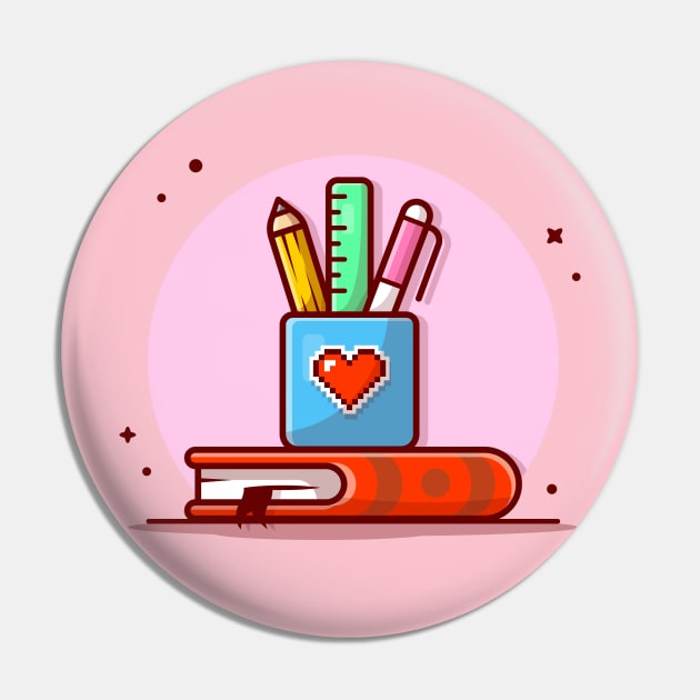 Stationery with Ruler, Pencil, Pen and Book Cartoon Vector Icon Illustration Pin by Catalyst Labs