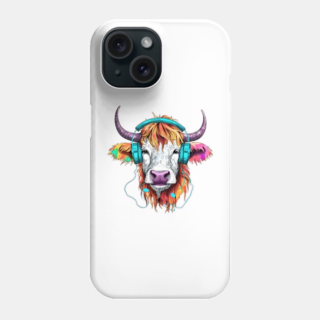 Retro Cow with Headphones #3 Phone Case by Chromatic Fusion Studio