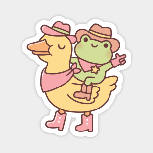 Cute Cowboy Frog Riding Yellow Ducky Magnet