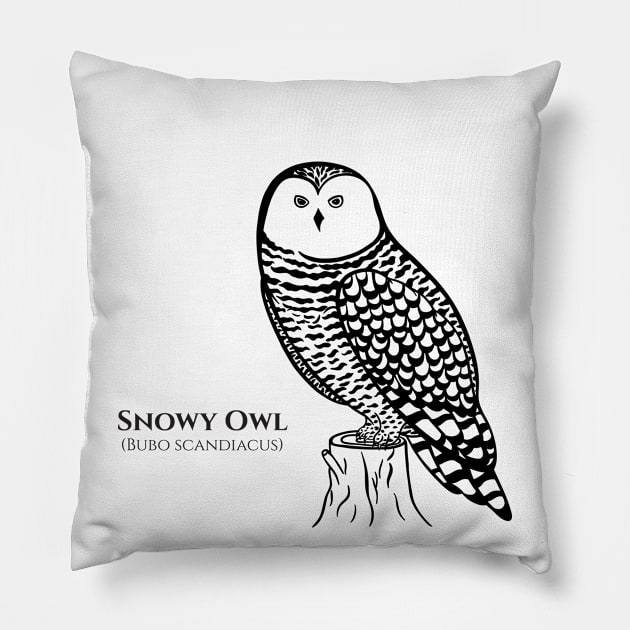 Snowy Owl with Common and Latin Names - hand drawn owl design Pillow by Green Paladin