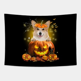 Corgi Spooky Halloween Pumpkin Dog Head Tapestry