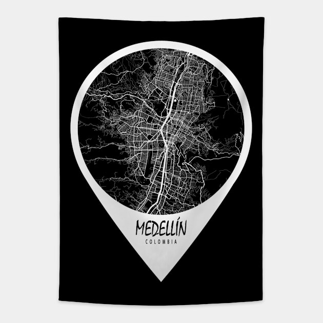 Medellin, Colombia City Map - Travel Pin Tapestry by deMAP Studio