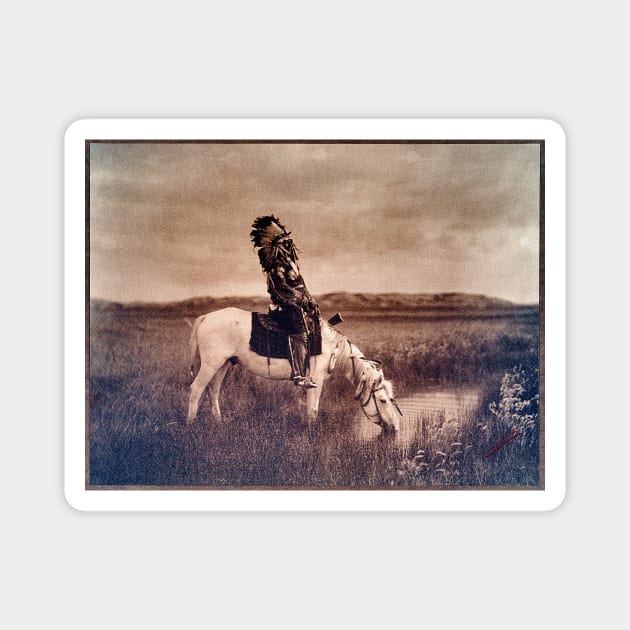 Native American on Horseback, Oasis in the Badlands 1905 Edward S Curtis Magnet by rocketshipretro