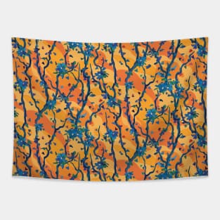 Indigo flower blues on orange sunset Tapestry