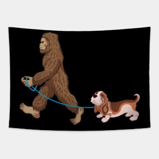 Bigfoot Dog Walk Basset Hound - Sasquatch Dog Lovers Tapestry