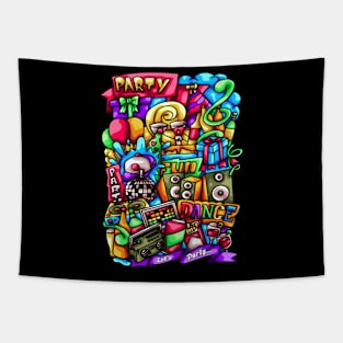 Party Doodle Illustration Tapestry