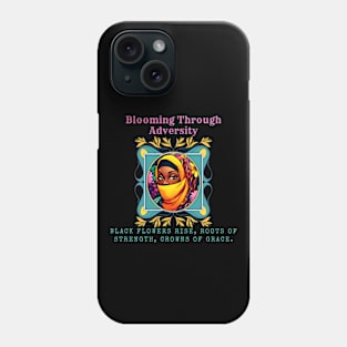 Blooming Through Adversity: Black Flowers Rise, Roots of Strength, Crowns of Grace (Motivational Quote) Phone Case