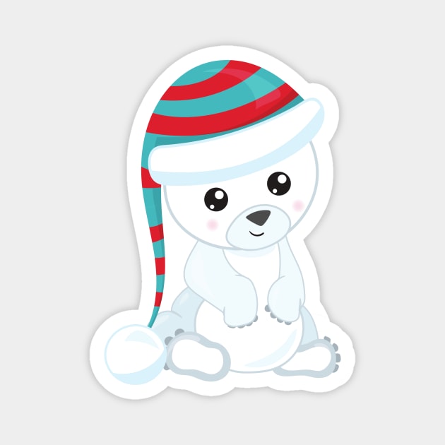 Polar Bear, White Bear, Cute Bear, Bear With Hat Magnet by Jelena Dunčević