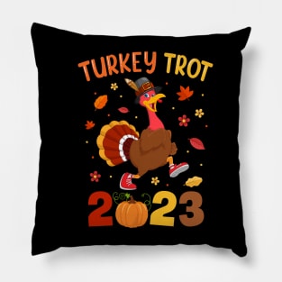 Turkey Trot 2023 Thanksgiving Turkey Running Runner Autumn Pillow