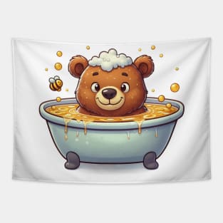 Cute Bear in a Tub of Honey Illustration Tapestry