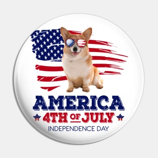 Corgi Flag USA - America 4th Of July Independence Day Pin