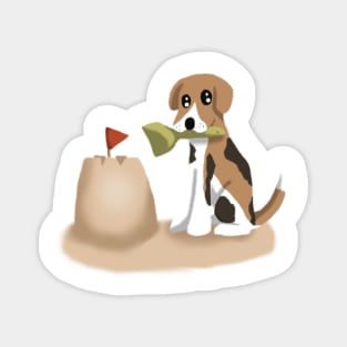 Beagle dog puppy cutely building a sand castle Magnet