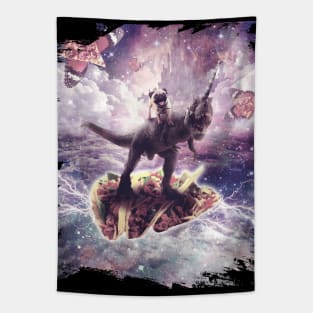 Space Pug Riding Dinosaur Unicorn - Pizza & Taco Tapestry