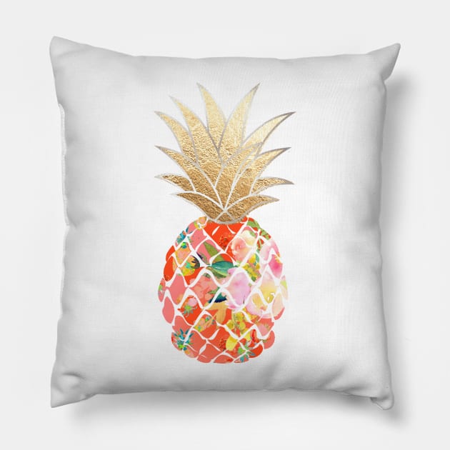 Aloha pineapple, orange + faux gold Pillow by PixDezines