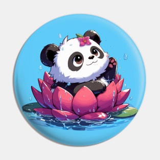 Cute Anime Panda Bear Bath With Water Lily Pin